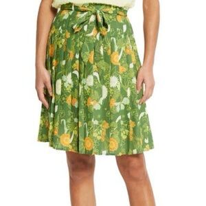 Modcloth A-line Swing Belted Skirt Floral Pleated Green White Oramhe Sz 2X